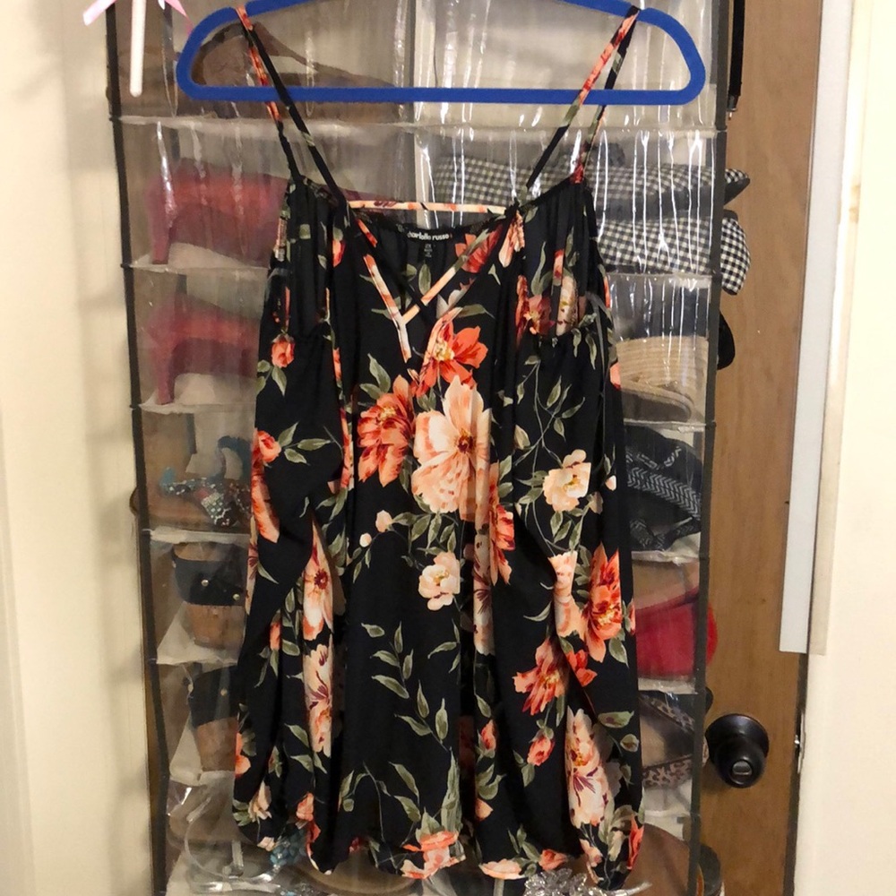 Spaghetti cold shoulder top with long cinch sleeve